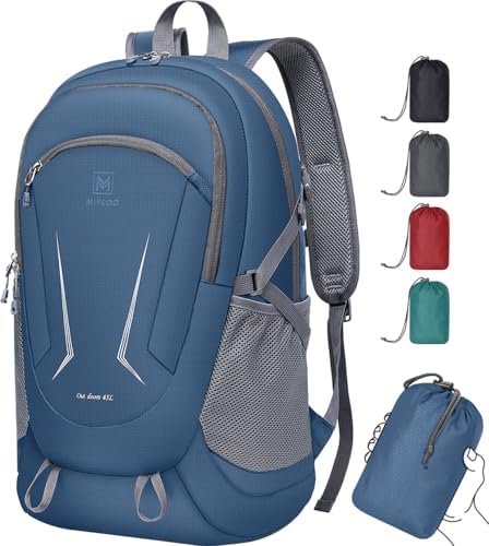MIYCOO Backpack - Ultra Lightweight Packable Backpack for Travel Camping, 45L Hiking Back Pack Waterproof Foldable Daypack for Men Women Blue