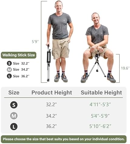 STEP2GOLD Ta-Da Chair Series 2- Portable Walking Stick, Cane with Seat, Foldable Chair, Hiking Stick, for Camping, Hiking, Lightweight Aluminum, Easy Carry, Anti-Slip