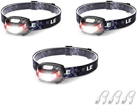 Lepro LED Headlamp Rechargeable 3 Packs - Super Bright Head Lamp with 5 Modes for Camping & Hiking Gear Essentials, IPX4 Waterproof Headlight Flashlight with Red Light, USB Cable Included
