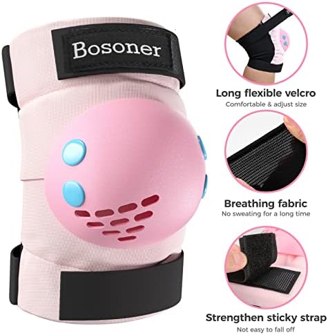 BOSONER Kids/Youth Knee Pads Elbow Pads Wrist Guards Set for 3-15 Years, Child Protective Gear Set for Roller Skates, Cycling, BMX Bike, Skateboard, Inline Skating, Scooter Riding Sports…