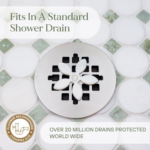 DrainWig Shower Drain Hair Catcher – Disposable White Flower (12-Pack) – No-Touch Hair Removal for Flat Shower Drains – As Seen on Shark Tank