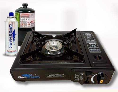 Dual Fuel Propane or Butane Portable Stove | 12,000 BTUs | Camping Stove | Outdoor Cooking and Emergency Kit | Propane Hose and Carrying Case Included