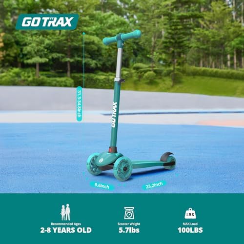 Gotrax KS1 Kids Kick Scooter, LED Lighted Wheels and 3 Adjustable Height Handlebars, Lean-to-Steer & Widen Anti-Slip Deck, 3 Wheel Scooter for Boys & Girls Ages 2-8 and up to 100 Lbs