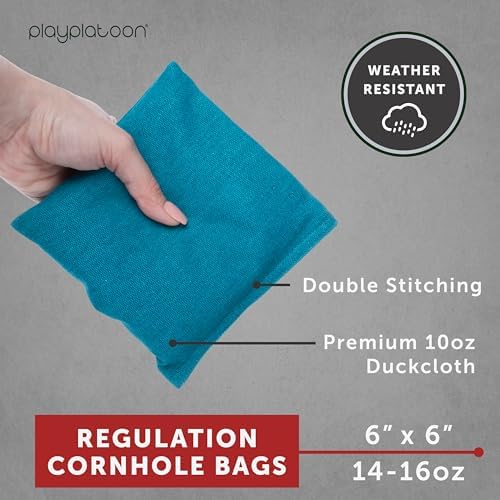 Play Platoon Cornhole Bags Weather Resistant- Set of 8 Regulation Bean Bags for Tossing- Official Professional Size & Weight Corn Hole Bags Two Color All Weather Cornhole Beans Bag Set with Tote Bag