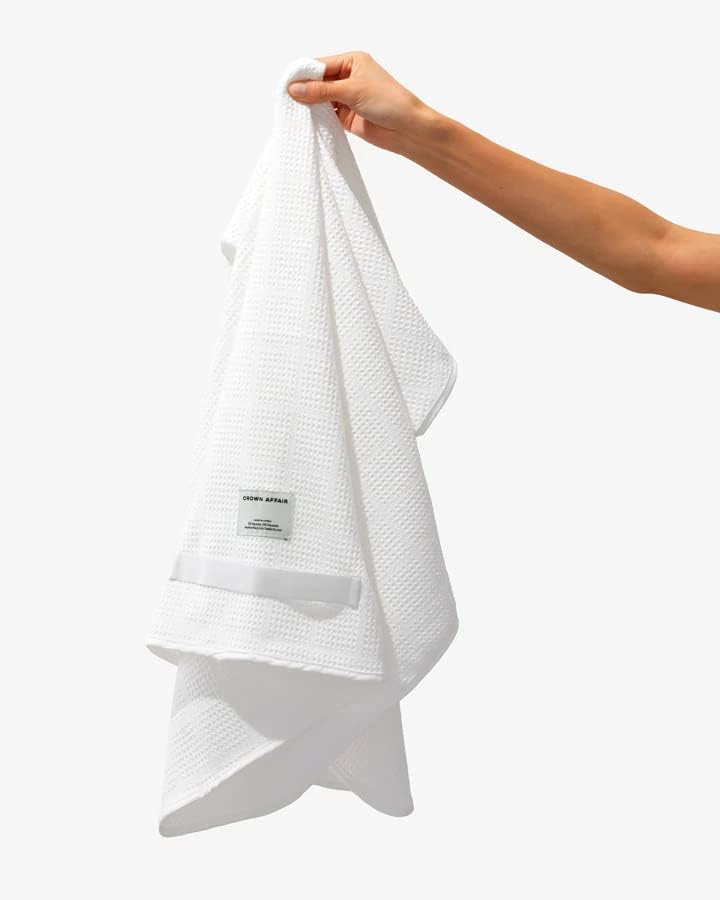 CROWN AFFAIR - The Towel - Special Microfiber Hair Towel, Oversized for Optimal Drying, White