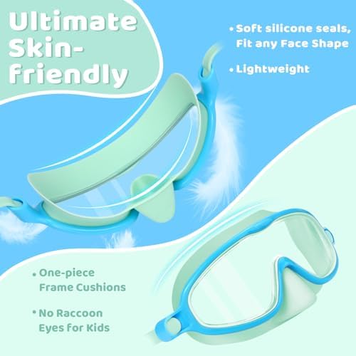 Vvinca 2 Pcs Kids-Swim-Goggles with Nose Cover, Swimming Diving Mask Wide View Anti Fog UV Anti Shattered Lens for Kids 3-6