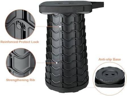 Boreeman Upgraded Collapsible Stool, Square Portable Stool, Lightweight Yet More Sturdy with Load Capacity 400lbs, Perfect for Camping Fishing Hiking BBQ (Square Black)