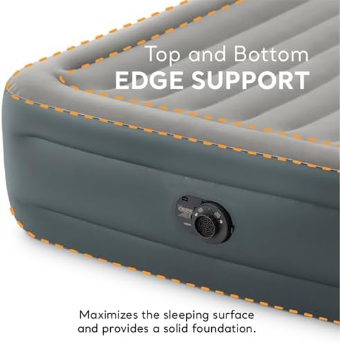 Intex 64125ED Dura-Beam Plus Essential Rest Air Mattress - Fiber-Tech – Queen Size – Built-in Electric Pump – 18in Bed Height – 600lb Weight Capacity