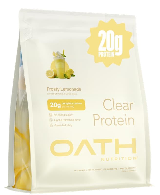 Oath Nutrition Clear Whey Isolate Protein Powder, Frosty Lemonade, 20g Complete Protein per Serving, No Added Sugar, Grass-Fed, 21 Servings