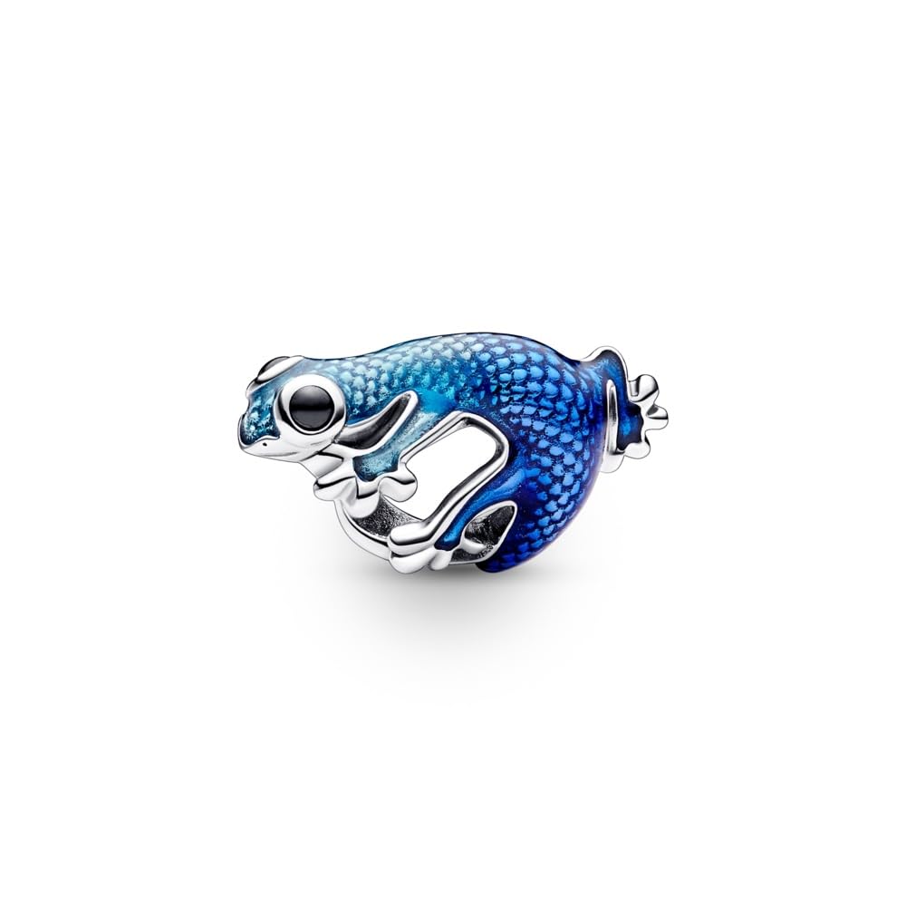 PANDORA Metallic Blue Gecko Charm - Gift for Her - Compatible with PANDORA Moments - With Gift Box - Sterling Silver with Enamel & Man-Made Crystals