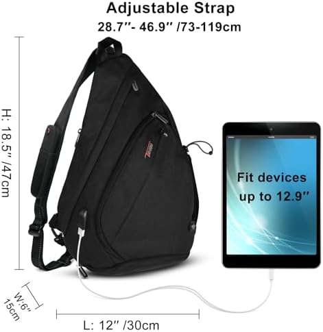 TUDEQU Sling backpack, 8 Pockets Sling Bag Crossbody, 19L Large Sling Bag for Men Travel Crossbody Backpack Hiking Outdoor