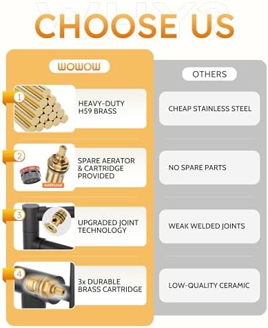 WOWOW Pot Filler Faucet Matte Black, Brass Pot Filler Wall Mount Kitchen Stove Faucet with Double Joint Swing Arms