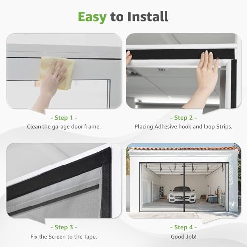 Garage Door Screen, 16x7 Ft Magnetic Closure Heavy Duty Weighted Bottom Garage Screen Doors for 2 Car Garage, Fiberglass Mesh Anti Annoying Animal Out