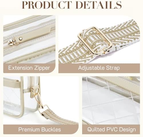 Missnine Clear Bag for Stadium Events Quilted Clear Purse for Women Stadium Approved PVC Crossbody Concert Bag