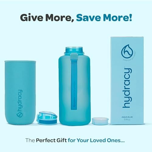 Hydracy Water Bottle with Time Marker -Large BPA Free Water Bottle & No Sweat Sleeve -Leak Proof Gym Bottle with Fruit Infuser Strainer & Times to Drink -Ideal for Fitness Sports & Outdoors