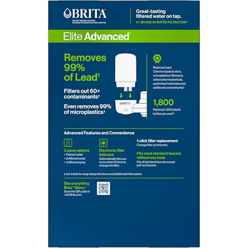 Brita Faucet Mount Water Filter for Sink, Removes 99% of Lead, Elite Advanced Filtration System, Includes 2 Replacement Filters, White