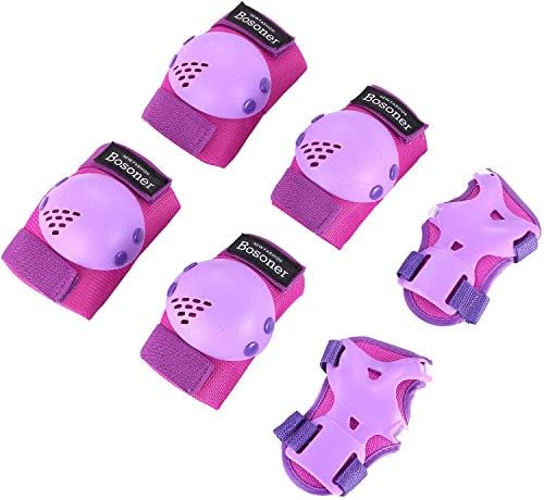 BOSONER Kids/Youth Knee Pads Elbow Pads Wrist Guards Set for 3-15 Years, Child Protective Gear Set for Roller Skates, Cycling, BMX Bike, Skateboard, Inline Skating, Scooter Riding Sports…