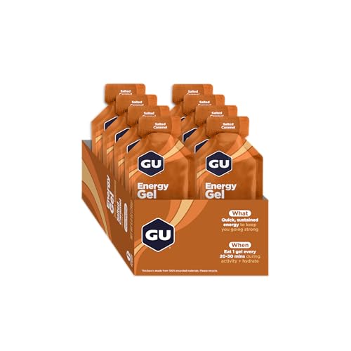 GU Energy Original Sports Nutrition Energy Gel, Vegan, Gluten-Free, Kosher, and Dairy-Free On-the-Go Energy for Any Workout, 8-Count, Salted Caramel