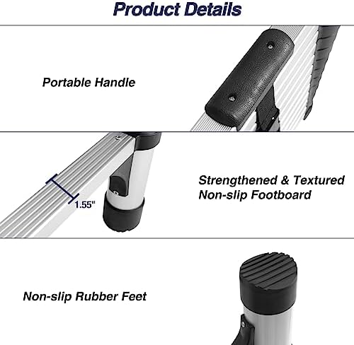 BOCOM 14.5 FT Aluminum Telescoping Ladder, Lightweight Multi-Purpose Collapsible Extension with 2 Triangle Stabilizers, Heavy Duty 330 lbs Max Capacity, Ideal for Home, RV, and Outdoor Work Silver