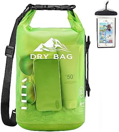 HEETA Dry Bag Waterproof for Women Men, 5L/10L/20L/30L/40L Roll Top Lightweight Dry Storage Bag Backpack with Phone Case for Travel, Swimming, Boating, Kayaking, Camping & Beach, 11 Transparent Colors