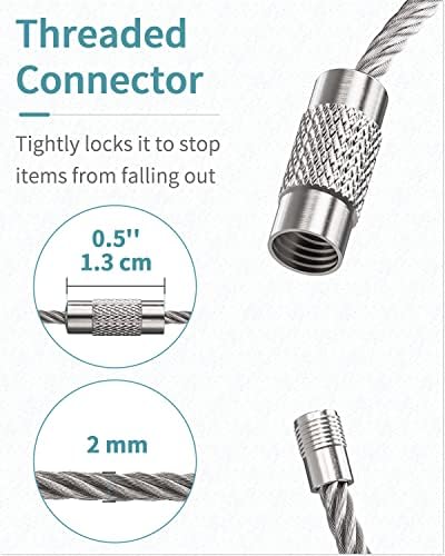 Pawfly 5 Inch/10 Inch Wire Keychain Cable Large Stainless Steel Key Ring Loop Holder, 20/50/100 Pack