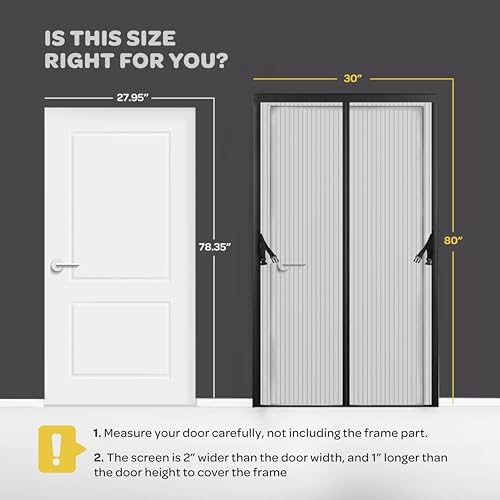 Hands-Free Magnetic Screen Door, Heavy Duty, Self Sealing Screen Door Mesh Protector, Pet and Kid-Friendly, Stay-Open Buckle, Keeps Bugs Out While Letting Nature in, Fits Door Size (30" x 80")