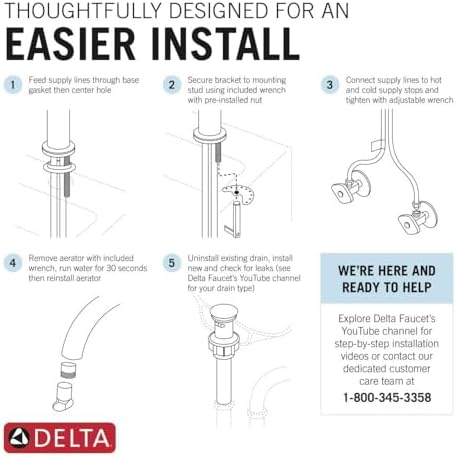 Delta Arvo Matte Black Bathroom Faucet 1 Hole, Single Hole Bathroom Sink Faucet for Vanity, Push-Pop Drain Assembly, Matte Black 15840LF-BL