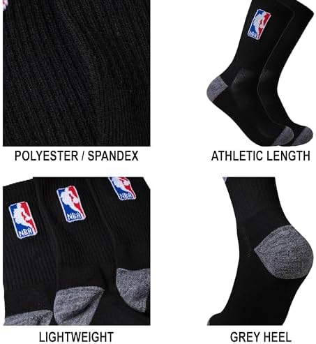 Ultra Game Men's NBA Official Athletic Cushioned Secure Fit Crew Socks-6 Pack
