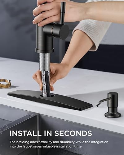 FORIOUS Kitchen Faucet with Soap Dispenser and Pull Down Sprayer, High Arc Single Handle Classic 3 Modes Stainless Steel Faucet for Kitchen Sink Farmhouse RV Bar Laundry Camper, Oil Rubbed Bronze