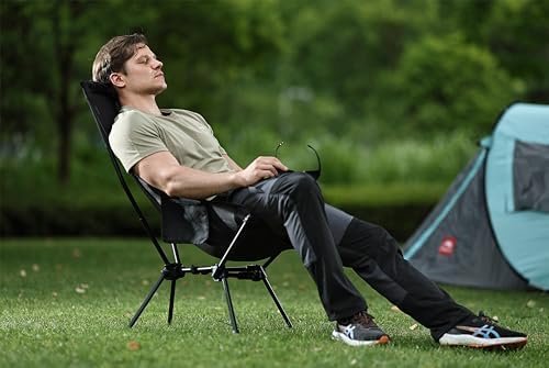 MARCHWAY Lightweight Folding High Back Camping Chair with Head Support, Stable Portable Compact for Outdoor Camp, Travel, Beach, Picnic, Festival, Hiking, Backpacking (Highback Black)