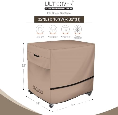 ULTCOVER Waterproof 65-80 Quart Patio Cooler Cart Rolling Ice Chest Cover 32L x 18W x 32H inch