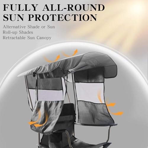Camping Chair with Canopy Shade,Portable Folding Chair with UPF 50+ Sun Shade,Cup Holder,Side Pocket,Soccer Chair Adults for Camp,Beach,Outdoor Sports-Support 330 LBS Grey