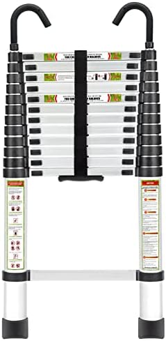Telescopic Ladder, 16.5FT Aluminum Telescoping Ladder with Stable Hook and Non-Slip Feet, RIKADE Portable Extension Ladder for Household and Outdoor Working, 330lb Capacity