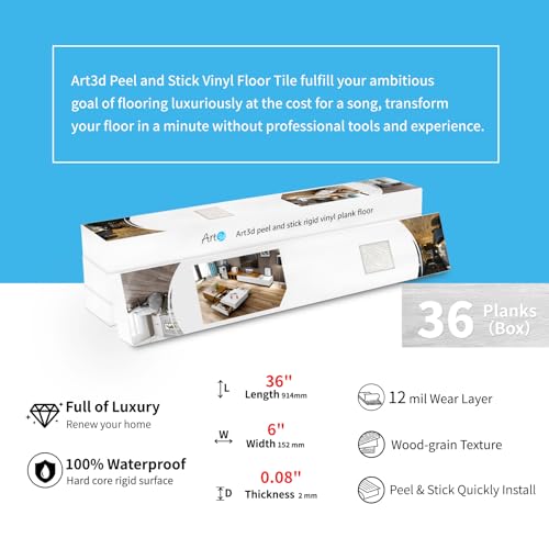 Art3d 36-Pack Peel and Stick Luxury Vinyl Flooring Tiles, 54 Sq. Ft Self Adhesive Wood Plank for Kitchen, Bedroom, Bathroom, Grey Ash