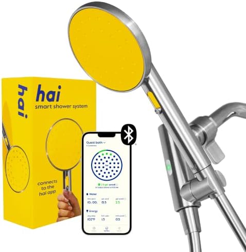 hai Smart Shower Head, Bluetooth Handheld Water Saving Showerhead with Adjustable High Pressure to Spa-Like Mist, Stainless Steel, Easy Installation, Customizable LED Lights, Citron, 1.8 GPM