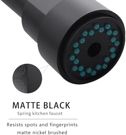 AIMADI Black Kitchen Faucet with 2 Function Sprayer,Commercial Stainless Steel Single Handle Single Hole Spring Matte Black Kitchen Faucet