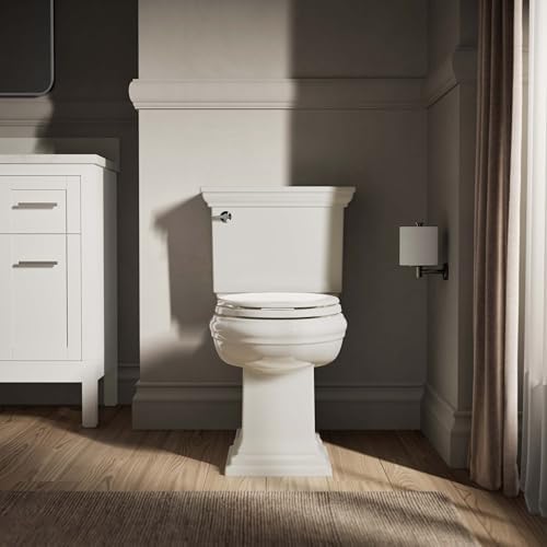 KOHLER Stonewood Quiet-Close Elongated Toilet Seat, Slow Close Design, Durable Wood, Easy Installation, Universal Fit, Biscuit, K-20466-96
