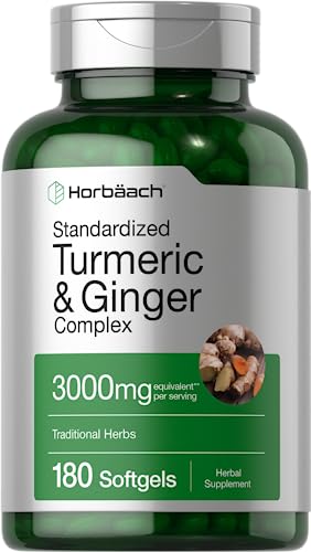 Horbaach Turmeric & Ginger Supplement – 3000mg with Black Pepper Extract – Non-GMO, Gluten-Free – 180 Softgels