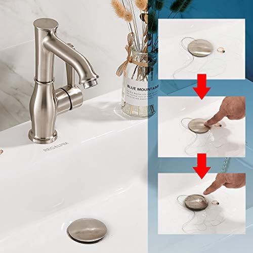 Bathroom Sink Drain, Vessel Sink Pop Up Drain with Detachable Basket Stopper,Anti-Explosion and Anti-Clogging Drain Strainer, Sink Drain Assembly Without Overflow Brushed Nickel, RWF082B
