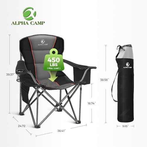 ALPHA CAMP Oversized Camping Folding Chair Heavy Duty Lawn Chair with Cooler Bag