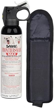 SABRE Frontiersman MAX Bear Spray – 40 ft Range, Maximum Strength, The Only EPA-Registered Spray for Bears & Mountain Lions, 9.2 oz, Glow Safety Clip, Outdoor Hiking & Camping Protection