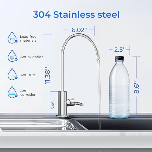Waterdrop Filtered Water Faucet, Drinking Water Faucet, Reverse Osmosis Faucet, RO Faucet, RO Water Faucet, Water Filter Faucet for Kitchen Sink, Stainless Steel, Lead-Free, Polished Chrome