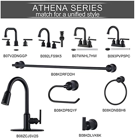 WOWOW Two Handles Widespread 8 inch Bathroom Faucet Black 3 Pieces Basin Faucets 360 Degree Swivel Spout Lavatory Sink Faucet