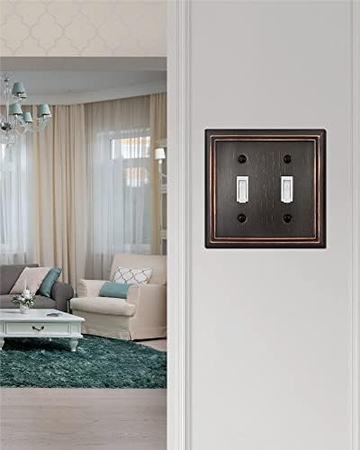 Double Toggle Wall Plate, Decorative Aged Bronze Light Switch Cover, Metal Switch Plate Cover, 2-Gang, Midize, 2 Pack