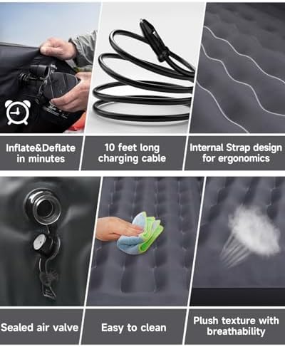 Umbrauto Inflatable Car Mattress Bed: SUV Camping Air Mattress for Truck Backseat with Pump & Pillows, Blow Up Car Sleeping Mattress for Van Back Seat