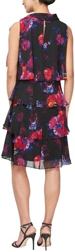 S.L. Fashions Women's Tiered Cocktail Party Dress, Wedding Guest Gown (Petite and Regular Sizes)