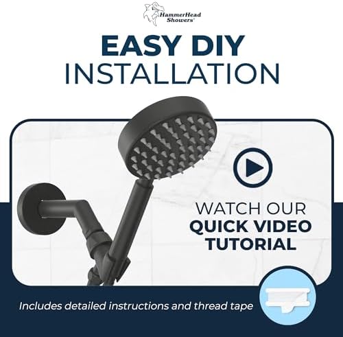 HammerHead Showers® ALL METAL Handheld Shower Head with Hose and Brass Holder - MATTE BLACK - 2.5 GPM High Pressure Shower Heads with Adjustable Shower Wand Bracket - 6ft Flexible Extension