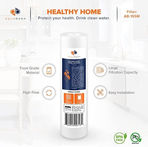Aquaboon 5 Micron 10 x 2.5 Sediment Filter - Whole House Water Filter Replacement Compatible with Well Water Filters - P5, AP110, WHKF-GD05, 50 Pack