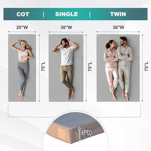 Memory Foam Camping Mattress Pad, CertiPUR-US Waterproof Portable Roll Up Mattress for Adults, Thick Floor Sleeping Mat Pad for Car Truck Tent with Travel Bag