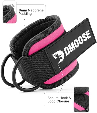 DMoose Fitness Ankle Straps for Cable Machines - One Size Fit with Premium Padding, Glute Kickback Ankle Strap for Women & Men, Cable Attachments for Gym, Booty Workouts, Leg Extension & Hip Abductors